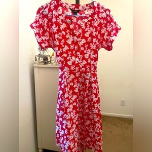 Red and White Floral Dress